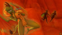 1boy 2girls adrenaline ambush changeling_(mlp) chase cum cum_trail cumming danil4h drowning escape female friendship_is_magic hasbro magic magma male my_little_pony nude princess_ember_(mlp) sfm submerged