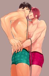 2boys abs bulge bulge_frottage erection free! frottage grin human male male_only multiple_boys muscle pecs penis rin_matsuoka smile sousuke_yamazaki tongue underwear undressing yaoi