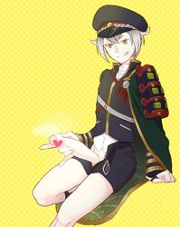 1boy blush censored foreskin hotarumaru large_penis male_only masturbation naughty_face penis smile smirk solo steam touken_ranbu