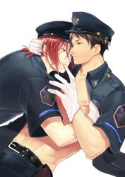 blush color free! gloves kissing male_only megumi-square multiple_boys police rin_matsuoka sosuke_yamazaki wince yaoi