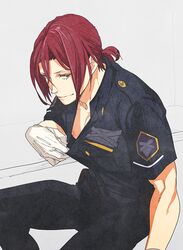 1boy free! gloves looking_at_viewer male_only megumi-square muscle nipple pecs police pov rin_matsuoka solo tagme