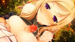 1boy bare_shoulders blonde_hair blush breasts censored clothes_lift cum cum_on_body cum_on_breasts cum_on_hair cum_on_upper_body cumdrip facial female game_cg hair_ribbon hikage_eiji koihime†_(series) large_breasts long_hair looking_at_viewer nitta_kensuke niwa_gorouzaemonnojou_mugiho_nagahide outdoors paizuri penis purple_eyes ribbed_sweater ribbon sengoku_koihime_x sengoku_koihime_~otome_kenran_sengoku_emaki~ smile solo_focus sweater sweater_lift turtleneck