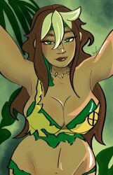 alternate_version_available armpits arms_up beautiful big_breasts breasts brown_hair brunette busty busty_female eyelashes female female_only freckles freckles_all_over freckles_on_arms freckles_on_breasts freckles_on_chest freckles_on_face freckles_on_shoulders freckles_on_stomach green_eyes hips hourglass_figure large_breasts lips lipstick looking_at_viewer marvel marvel_comics marvel_rivals mutant_(marvel) navel official_alternate_costume red_lipstick ripped_clothes ripped_clothing rogue_(marvel_rivals) rogue_(savage_land) rogue_(x-men) savage_land smile solo solo_female tagme_(artist) torn_clothes torn_clothing two-tone_hair white_hair wide_hips x-men