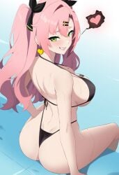1girls big_ass big_breasts big_butt curvy_figure hoyoverse looking_at_viewer looking_back lord_dante micro_bikini mihoyo nicole_demara pink_hair pool qos_tattoo small_bikini tattoo wet wet_body zenless_zone_zero