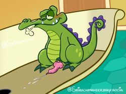 after_orgasm alligator alligatorid animal_genitalia animal_penis anthro bathtub blush blush_lines bodily_fluids breath crocodile crocodilian crocodilian_penis cross_section cum genital_fluids genitals green_body hi_res male masturbation mobile_game penis reptile scalie sitting solo srirachamander swampy_(where's_my_water?) where's_my_water?