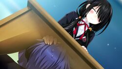 black_hair blue_hair blush cunnilingus date_a_live game_cg hair light-skinned_female light-skinned_male light_skin male official_art oral red_eyes tokisaki_kurumi tsunako