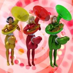 3d 3futas abstract_background alex_(totally_spies) blender blender_(software) bodysuit brass_instrument catsuit clover_(totally_spies) cock_ring dld493v2 futanari huge_cock hypnosis impossible_clothes intersex large_balls medium_breasts musical_instrument penis playing_instrument puffed_cheeks sam_(totally_spies) self_upload sousaphone spiral spiral_eyes totally_spies tuba weird