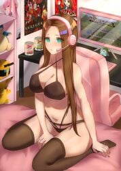 bra breasts brown_hair destiny_(game) gamer_girl headset panties partially_nude streamer zavalr