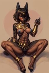 1girls ai_generated anthro anubis_(pal) black_hair blue_eyes female kleo_pati_(scorpianpp) original_character palworld scorpianpp self_upload solo_female stable_diffusion