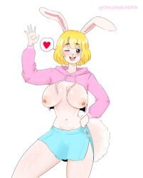 anthro anthropomorphic big_breasts blonde_hair brown_eyes bunny_ears bunny_girl bunny_nose bunny_tail carrot_(one_piece) clothing female female_only furry one_piece shiroinekonsfw sweater topless