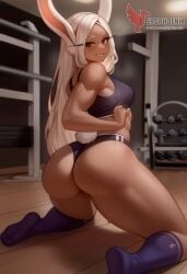 1girls 2d abs ai_generated ass big_ass big_breasts boku_no_hero_academia breasts cleavage dark-skinned_female dark_skin erophoenix female female_focus full_body gym looking_at_viewer mirko miruko muscle muscular_female my_hero_academia navel patreon_username solo solo_female sports_bra thick thick_thighs toned uncensored
