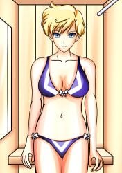 1girls bare_midriff bikini bikini_only bishoujo_senshi_sailor_moon blonde_hair blue_eyes boobs breasts female female_only female_solo haruka_tenou sailor_uranus short_hair solo solo_female solo_only swimwear swimwear_only