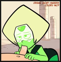 1girls 4mltp blush clothed_female_nude_male desert fellatio female female_focus gem_(species) green_skin navel ninoeros penis peridot_(steven_universe) saliva solo_focus steven_universe tagme visor