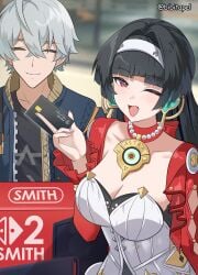 astra_yao black_card meme nintendo nintendo_switch sugar_mommy tagme tagme_(artist) wink wise_(zenless_zone_zero) zenless_zone_zero