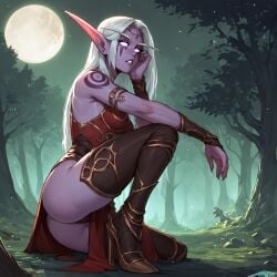 1girls ai_generated darkness face_markings female forest jewelry lingerie moon moonlight night night_elf night_elf_female night_sky nowrin pink_skin presenting slender_body solo stable_diffusion tattoo warcraft white_eyes white_hair world_of_warcraft