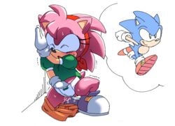 1boy 1girls amy_rose blue_fur blush classic_amy_rose classic_sonic clothing coolblue cum dress fantasizing female furry genital_fluids hand_in_panties hedgehog mammal masturbation panties pink_fur pussy_juice sega skirt skirt_around_one_leg skirt_down sonic_(series) sonic_cd sonic_the_hedgehog sonic_the_hedgehog_(series) thinking thought_bubble trembling upskirt