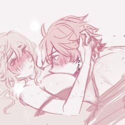 childe_(genshin_impact) couple female genshin_impact hoyoverse loving_couple lumine_(genshin_impact) male tartaglia_(genshin_impact)