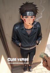 ai_generated cigarette gay gay_male inuzuka_kiba kiba_inuzuka leather_jacket naruto naruto_(classic) naruto_(series) naruto_shippuden smoke smoking smoking_cigarette yaoi