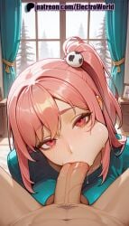 ai_generated balls blowjob blowjob_face clothed clothed_female clothed_female_nude_male clothing cock day electroworld fellatio female human human_female human_male indoors light-skinned_female light-skinned_male light_skin looking_at_viewer male male/female naked naked_male nude nude_male oral oral_sex penis pink_eyes pink_hair pov pov_crotch pov_eye_contact pov_male snow testicles
