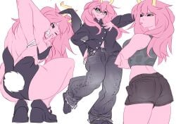 ass baggy_clothing boku_no_hero_academia bunny_girl bunny_tail bunnysuit fit fit_female heels holic_fz looking_at_viewer mina_ashido mischievous_smile my_hero_academia my_hero_academia_(finale) playful posing_for_the_viewer post-timeskip shorts sideboob thick_thighs thighs toned_female