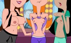 3girls alternate_version_available big_breasts breasts breasts_focus breasts_out breasts_out_of_clothes candace_flynn disney disney_channel disney_xd exposed_breasts female female_focus gyaradosageiii nipples phineas_and_ferb small_breasts stacy_hirano teenage_girl teenager vanessa_doofenshmirtz young younger_female