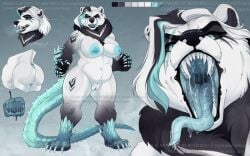 16:10 anthro bear belly big_belly black_body black_fur black_nose black_sclera blue_body blue_eyes blue_nipples blue_scales blue_tongue bodily_fluids color_swatch cutaway dragon drooling female fur grey_body grey_fur hi_res humanoid_vulva hybrid internal licking licking_lips licking_own_lips looking_at_viewer mammal model_sheet mouth_shot mythological_creature mythological_scalie mythology nipples open_mouth saliva santanahoffman scales scalie solo standing tongue tongue_out vore white_body white_fur widescreen