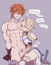 childe_(genshin_impact) couple female genshin_impact hoyoverse loving_couple lumine_(genshin_impact) male tartaglia_(genshin_impact)