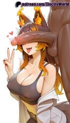 1boy 1girls 2025 ai_generated animal_ears artist_name breasts breasts breasts bust chest cleavage cock covered_nipples dick electroworld erection female hi_res high_quality high_resolution highres huge_cock large_penis large_testicles licking long_hair nail_polish off_shoulder orange_hair patreon patreon_username penis penis_awe penis_on_face red_nails saliva sinder_(vtuber) stable_diffusion straight testicles tongue tongue_out trembling uncensored v virtual_youtuber vtuber watermark