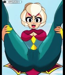 big_ass big_breasts black_eyes blonde_hair blush brawl_stars breasts charlie_(brawl_stars) female gloves long_gloves long_hair miztliart no_ai pussy supercell teenage_girl