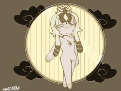 closed_eyes cookie cookie_run cookie_run_kingdom devsisters female flour messy_bun mystic_flour_cookie naked nude nude_female soul_jam stewiebrian_(artist)