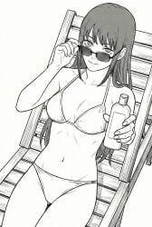 1girls ai_generated bikini chainsaw_man female female_only hai makima_(chainsaw_man) monochrome solo sunglasses white_bikini