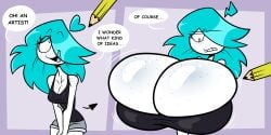 1girls before_and_after blue_hair breast_expansion breasts breasts breasts_bigger_than_head female freckles inacmaster juramg nerida nerida_(inacmaster)