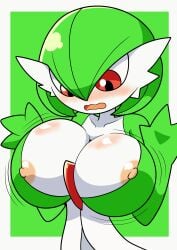 big_breasts blush breasts breasts_bigger_than_head embarrassed furry_funnychan gardevoir nipples nipples_outside pokemon surprised_expression wardrobe_malfunction