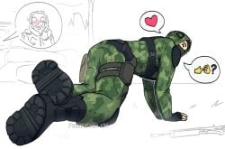 animated animated animated army_uniform ass_focus begging begging_for_sex blush boots doggy_style fully_clothed gay male/male male_only masked outdoors s.t.a.l.k.e.r. simple_background taunting uniform