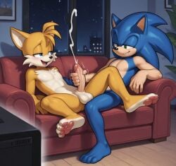 ai_generated assisted_masturbation balls couch cum encouraging feet fur gay genitals handjob male male_only masturbation naked nursing_handjob penis sonic_(series) sonic_the_hedgehog sonic_the_hedgehog_(series) spread_legs spreading tails tails_the_fox tongue