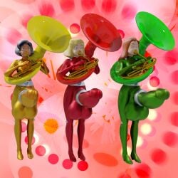 3d 3futas abstract_background alex_(totally_spies) blender blender_(software) bodysuit brass_instrument catsuit clover_(totally_spies) cock_ring dld493v2 futanari huge_cock impossible_clothes intersex large_balls medium_breasts musical_instrument penis playing_instrument puffed_cheeks sam_(totally_spies) self_upload sousaphone totally_spies tuba weird