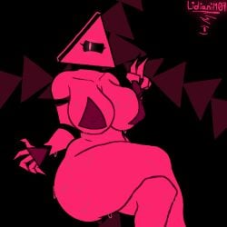 1girls angry_face barracuda crossed_legs cyclops digital_media_(artwork) genderbend huge_ass huge_breasts just_shapes_and_beats lidianim07 red_body red_skin rule_63 semi_nude simple_background sweating triangle triangular_head