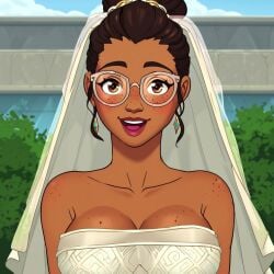 1girls ai_generated arcane big_breasts big_breasts big_eyes breasts breasts bride brown_hair brown_skin female female female_focus female_only glasses happy huge_boobs huge_breasts large_boobs large_breasts large_eyes league_of_legends looking_at_viewer outdoors outside short_hair sky_young smile solo solo_female solo_focus wedding_dress wedding_lingerie wedding_veil white_clothing