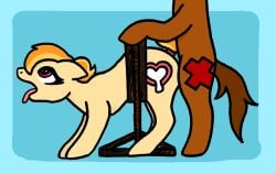 ahe_gao arched_back brown_body brown_fur doggy_style duo equid equine fan_character female feral forced friendship_is_magic from_behind_position fur furry hair hasbro hi_res horse looking_pleasured male male/female mammal my_little_pony orange_hair pony questionable_consent red_eyes restraints sex stocks tan_body tan_fur