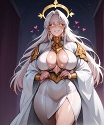 ai ai_generated blue_eyes civitai curvy curvy_female curvy_figure eteeming female female_only genderswap_(mtf) glowing_eyes halo palace robe robert_bumaro rule_63 scp_foundation solo thicc white_hair