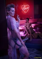 3d 3girls abs athletic athletic_female bedroom blankpins body_harness choker cigarette clothing cyberpunk_2077 dildo dildo_on_wall dim_lighting female_only fit_female harness hotel_room implied_after_sex implied_yuri judy_alvarez legs light_skin light_skinned_female meredith_stout milf muscular_female naked neon_lights nipples nude nude_female older_female older_female_and_younger_female see-through see-through_raincoat sex_toy skimpy_clothes smoking smoking_cigarette strap-on strap-on_dildo threesome toned toned_female transparent_clothing v_(cyberpunk_2077) valerie_(cyberpunk_2077) yuri