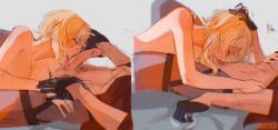 childe_(genshin_impact) couple female genshin_impact hoyoverse loving_couple lumine_(genshin_impact) male tartaglia_(genshin_impact)