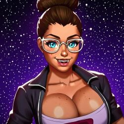 1girls ai_generated arcane big_breasts big_breasts breasts breasts brown_hair brown_skin busty busty_female cleavage female female female_focus female_only glasses huge_boobs huge_breasts large_boobs large_breasts league_of_legends looking_at_viewer night night_background night_sky night_time open_mouth pointy_teeth short_hair sky_young smile solo solo_female solo_focus vampire vampire_fangs vampire_girl vampire_teeth