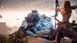 1girls aloy ass back_view bow_(weapon) faith103 game_screenshot horizon_zero_dawn mod weapon