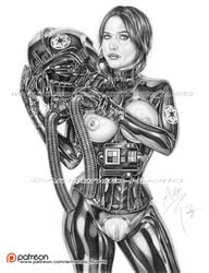 1girls actress areola armando_huerta big_breasts bodysuit breast_cutout breasts breasts_out celebrity cleavage_cutout crotchless disguise felicity_jones female female_only flight_suit front_view hair headgear helmet jyn_erso large_breasts long_hair lucasfilm monochrome nipples pussy rogue_one:_a_star_wars_story spacesuit standing star_wars stormtrooper tie_pilot vagina voluptuous watermark