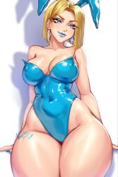 1girls blonde_hair blue_eyes blue_lipstick breasts bunny_ears bunnysuit emma_frost emma_frost_(marvel_rivals) female female_focus female_only large_breasts light-skinned_female light_skin looking_at_viewer marvel marvel_rivals solo thick_thighs thighs weeping_cat wide_hips