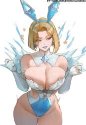 1girls 2d ai_assisted ai_generated athletic athletic_female athletic_thighs big_breasts blonde_eyebrows blonde_eyelashes blonde_female blonde_hair blue_eyes blue_eyeshadow blue_lipstick blue_nails blush bob_cut breasts bunny_ears bunnysuit bursting_breasts caucasian caucasian_female digital_drawing_(artwork) earrings emma_frost emma_frost_(marvel_rivals) english_text erotic_nansensu eyebrows eyelashes eyeshadow female female_focus female_only hair_behind_ear hand_on_hip hi_res huge_breasts large_breasts leotard light-skinned_female light_skin looking_away marvel marvel_comics marvel_rivals medium_hair patreon_username simple_background slightly_open_mouth text thick_legs thick_thighs thighs watermark white_background wide_hips x-men