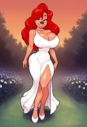 1girls a_goofy_movie ai_generated anthro beauty_mark big_breasts bimbo breasts child_bearing_hips civitai cleavage dress flowers fully_clothed fully_clothed_female furry huge_breasts long_hair nipples_visible_through_clothing red_hair roxanne_(goof_troop) seductive smile standing tagme thick_thighs totallynotafurry789 voluptuous white_dress wide_hips