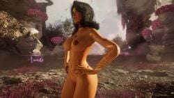 asian big_breasts choker clair_obscur:_expedition_33 dark_nipples hands_on_hips lune_(clair_obscur:_expedition_33) mod screencap solo_female tattoo video_games