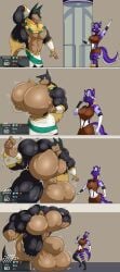 abs absurd_res animal_genitalia anthro anubis_(pal) balls balls_expansion big_balls big_muscles big_pecs black_body black_fur black_hair blonde_hair body_size_growth breasts brown_body brown_clothing brown_fur canid canine clothing duo expansion female fox fur gameplay_mechanics genital_expansion genitals gold_clothing greggrth grey_body grey_fur growth hair hi_res huge_balls huge_muscles huge_pecs huge_thighs hyper hyper_balls hyper_genitalia hyper_muscles hyper_pecs kris_(zombiedwolf) long_hair male mammal multicolored_body multicolored_fur multicolored_hair muscle_growth muscular muscular_anthro muscular_arms muscular_legs muscular_male muscular_thighs pal_(species) palworld pecs pocketpair purple_body purple_fur purple_hair sheath size_transformation thick_thighs transformation white_body white_clothing white_fur white_hair